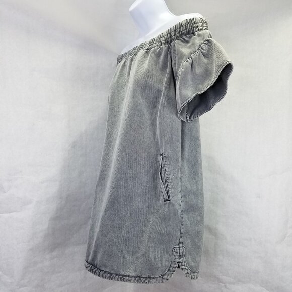 All Saints Adela Mini Dress Women's Sz 2 Denim Off The Shoulder Black Mint Grey - Picture 5 of 16